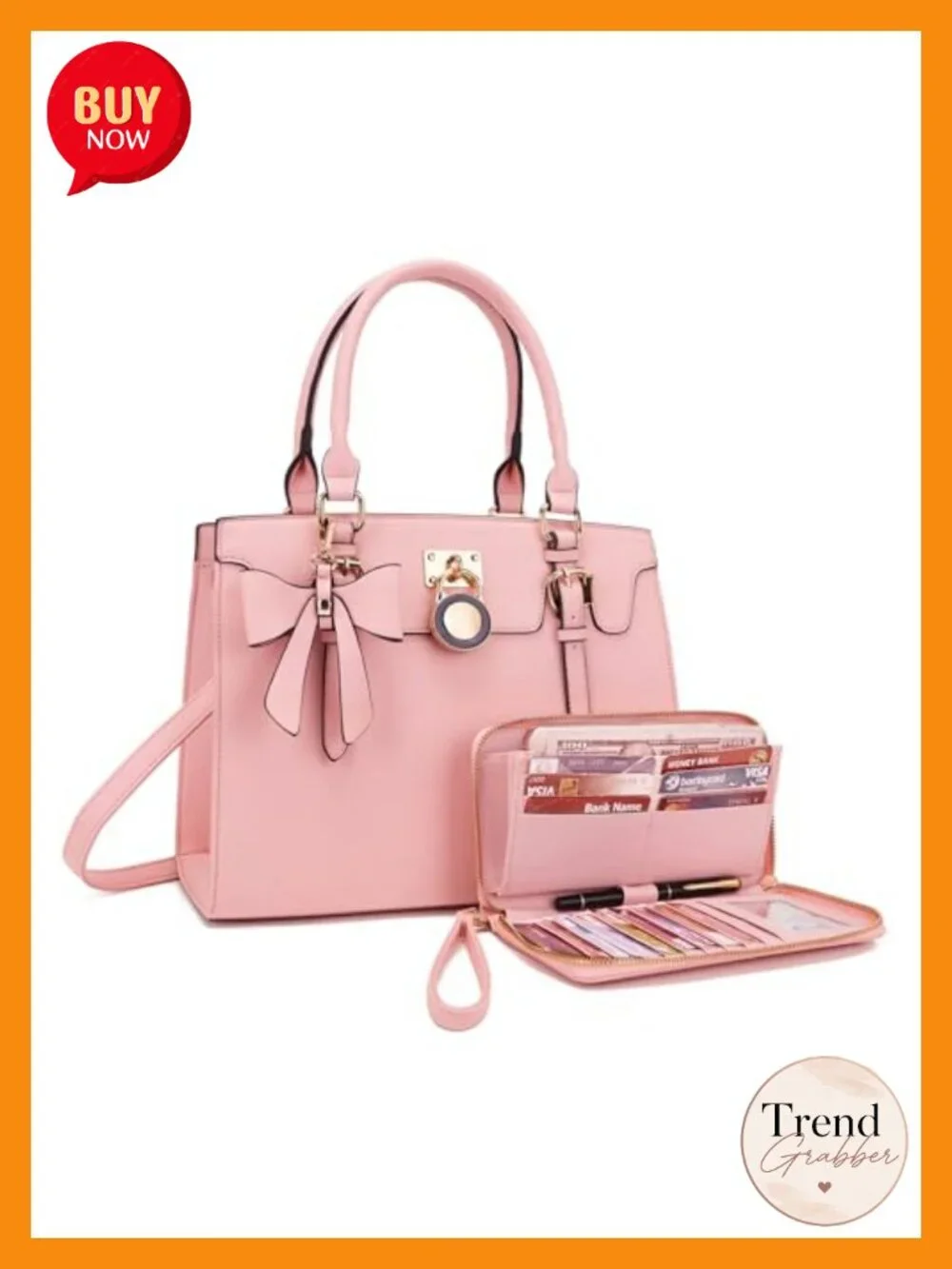 Vegan PU Leather Satchel Tote Shoulder Handbag Wallet Set RFID Clutch